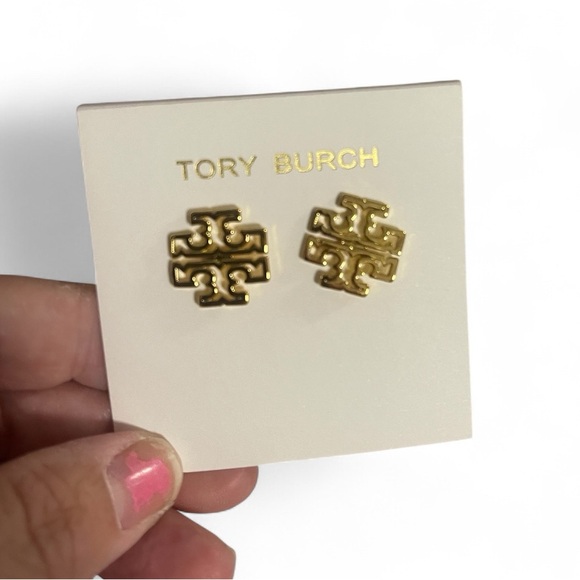 Tory Burch Gold Logo Stud Earrings - Picture 1 of 5